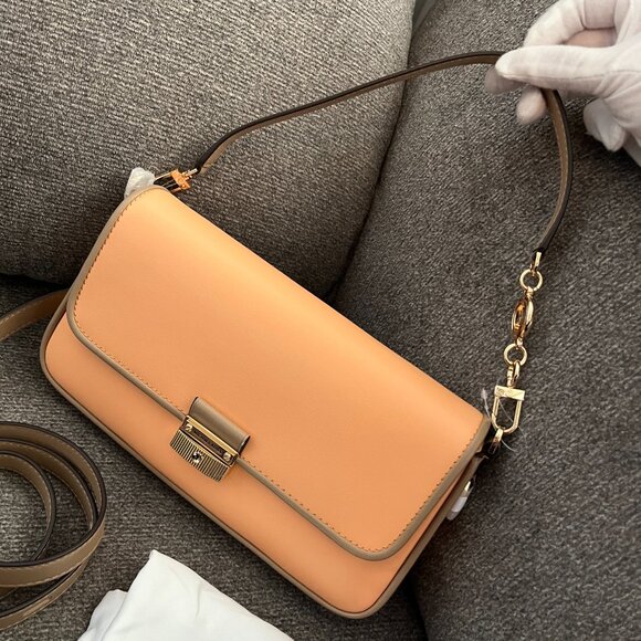 NWT Michael Kors Ladies Bradshaw Small Leather Shoulder Bag - Cantaloupe - Picture 1 of 11